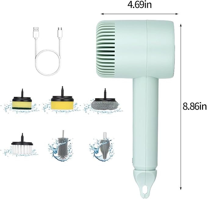 Electric Spin Scrubber, Electric Cleaning Brush with 6 Brush Heads, Rotating Head Powerful Spin Scrubbers, Multipurpose Electric Cleaning Brush for Kitchen Bathroom and Floor