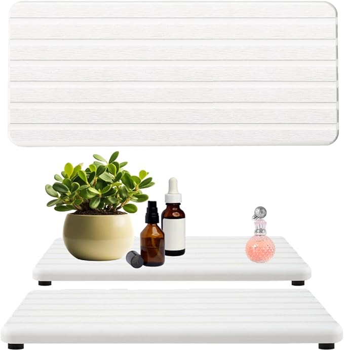 2PCS Water Absorbing Stone Tray, Fast Dry Diatomite Stone Sink Trays, Non-Slip Soap Holder for Bathroom and Kitchen Sink, Sink Coasters Keep Countertop Drying Neat, 8.3 x 4.0 Inches