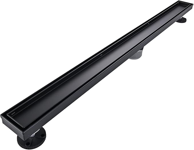Linear Shower Floor Drain, Black 36 Inch 304 Stainless Steel Bathroom Drains Kit, Rectangular Shower Trench Drain with Reversable Tile-in Pattern Drain Cover & Hair Catcher