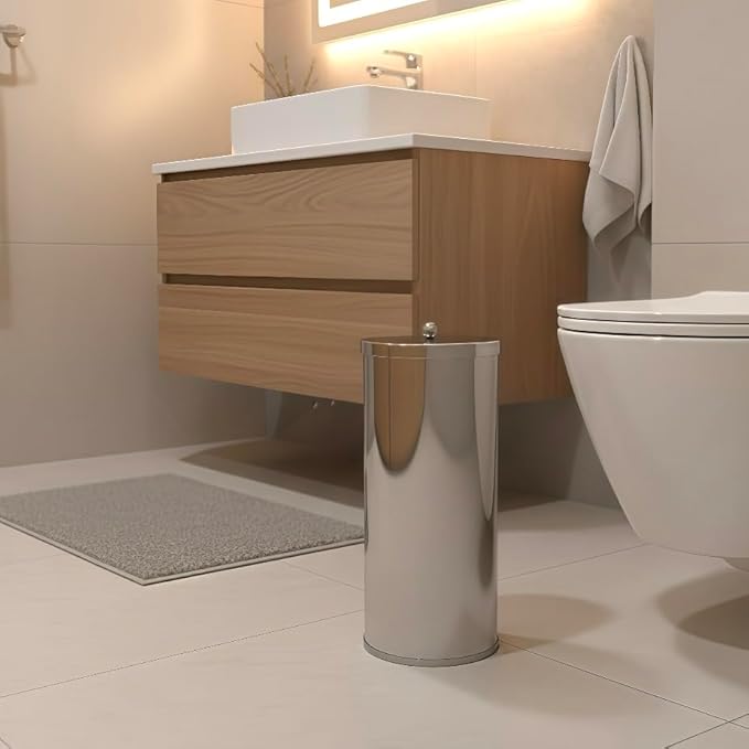 [2023 Upgraded Version] HUJI Rust Resistant Stainless Steel Toilet Paper Roll Canister Holder w/Removable Base for Bathroom Storage (1 Pack, Toilet Paper Canister)