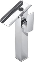 Bathroom Vessel Sink Faucet Chrome Waterfall Single Handle One Hole Bathroom Faucets Tall Brass Vanity Lavatory Bowl Sink Modern Commercial Basin Mix Tap Deck Mount Water Supply Hose