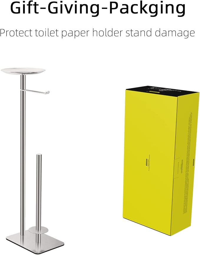 Toilet Paper Holder Stand for Bathroom Floor Standing Toilet Roll Dispenser Storages 4 Reserve Rolls, with Top Storage Shelf for Cell Phones, Wipe, Wallet and More(Brush Nickel)
