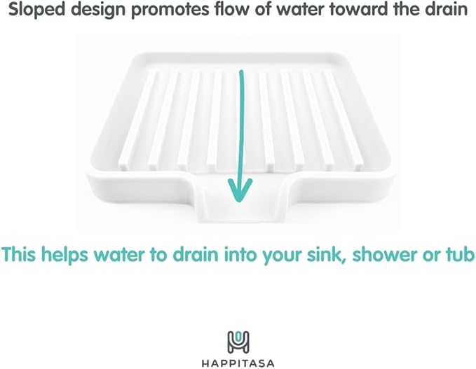 Happitasa Silicone Soap Dish Tray and Sponge Holder with Drain Chute, Pack of 2 | Bathroom and Kitchen Sink Organizer Caddy (Sand Dollar, 5.2"x4", 7.2 Ounces)