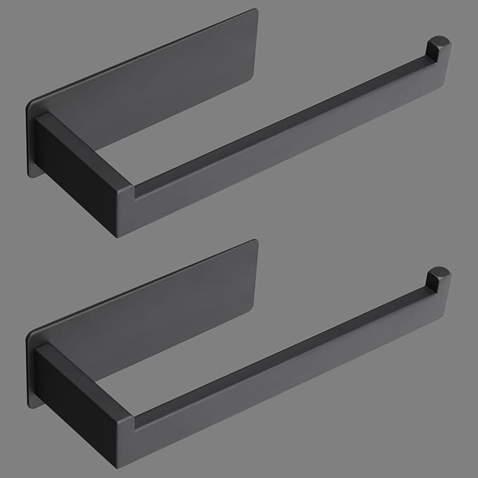 Hand Towel Holder, Strong Self Adhesive Hand Towel Ring, Thicken SUS304 Stainless Steel Hand Towel Bar/Rack, No Drilling Modern Hand Towel Hanger (Matte Black, 2 Pack 9 in)