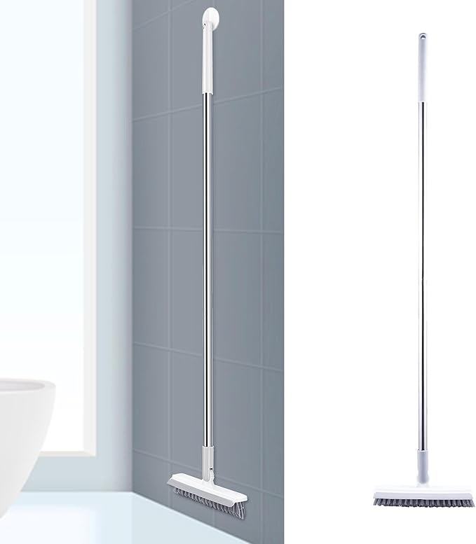 Floor Scrub Brush with Long Handle, 104 cm Stiff Cleaning Brush Floor Brush Scrubber, V Shaped Corner Brush Grout Brush for Cleaning Bathroom Kitchen Tile Floor (Beige)