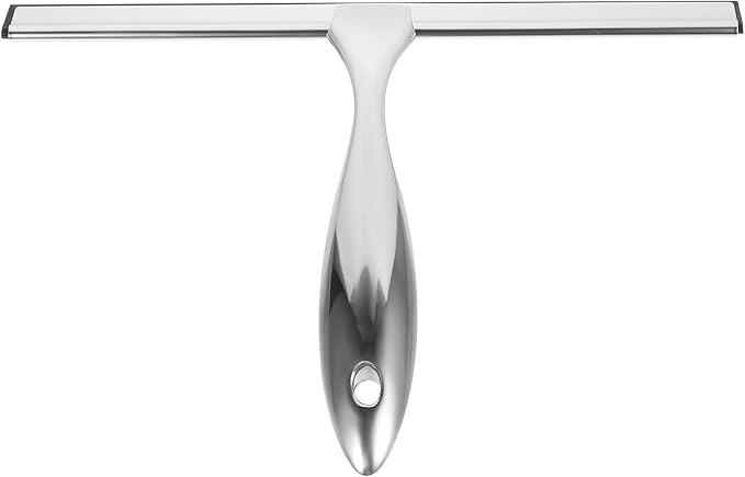 Stainless Steel Shower Squeegee 10-inch Water Scraper with Nail-Free Adhesive Hook for Glass Door Bathroom Window and Mirror Cleaning