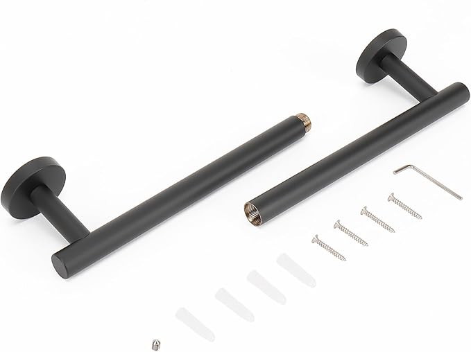 NearMoon Bath Towel Bar, Thicken Stainless Steel Shower Towel Rack Holder Wall Mounted for Bathroom,18-lnch Overall Length-16-lnch Usable Hanging Space (1 Pack, Matte Black)