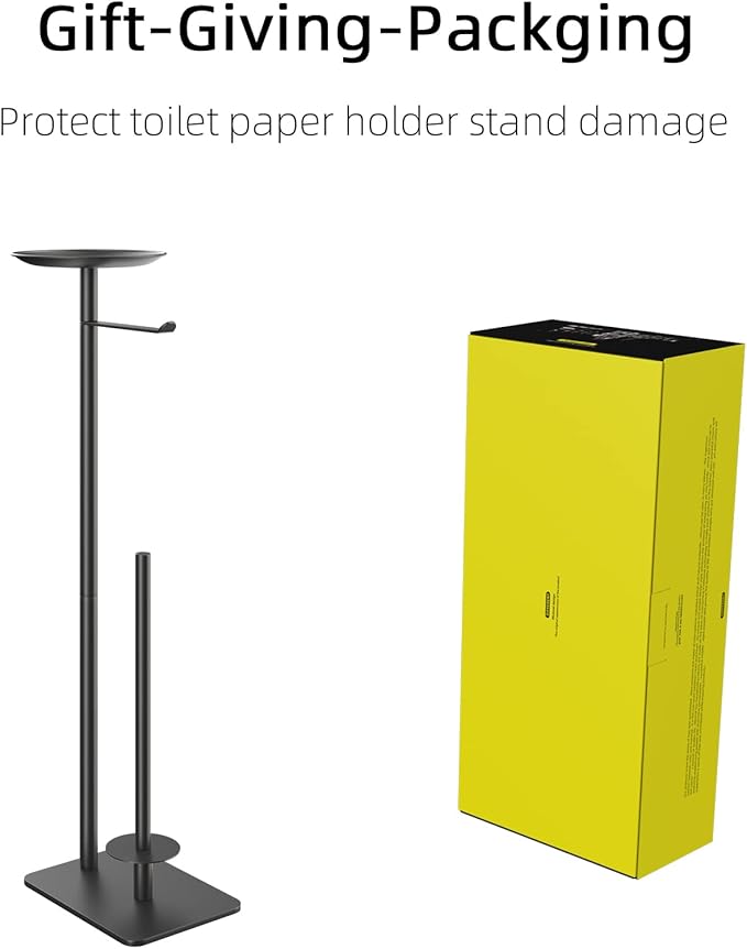 Toilet Paper Holder Stand for Bathroom Floor Standing Toilet Roll Dispenser Storages 4 Reserve Rolls, with Top Storage Shelf for Cell Phones, Wipe, Wallet and More(Black)