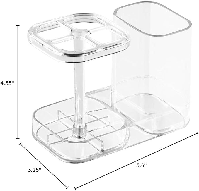 InterDesign Med+ BPA-Free Plastic Divided Toothbrush Holder - 5.6" x 3.25" x 4.55", Clear