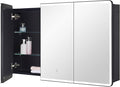 Lighted Bathroom Medicine Cabinet with Round Corner Framed Mirror Door 40 x 25.5 inch, Recessed or Surface Mount, with Adjustable Glass Shelves