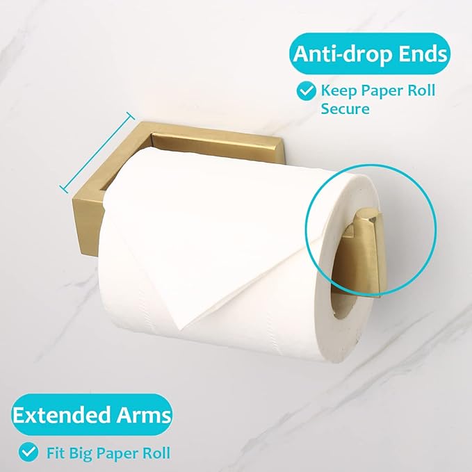 TocTen Toilet Paper Holder-Bathroom Tissue Holder Fit Big Roll Paper, Toilet Paper Roll Holder Wall Mounted Made of Thicken Stainless Steel, Suitable for Bathroom, Kitchen.(5.9 Inch, Brushed Gold)
