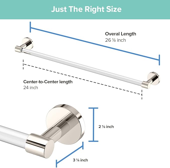 Gatco Clarion 24" L Towel Bar, Crystal-Clear Acrylic Polished Nickel