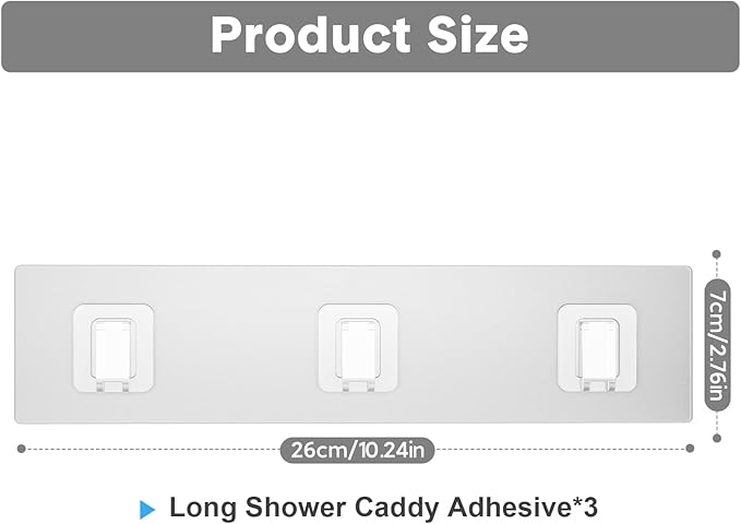 Shower Caddy Adhesive Replacement, Transparent Strong Adhesive Hooks, No Drilling, Waterproof, for Shower Caddy, Bathroom Storage Shelves and Kitchen Racks (Triple*3pcs)