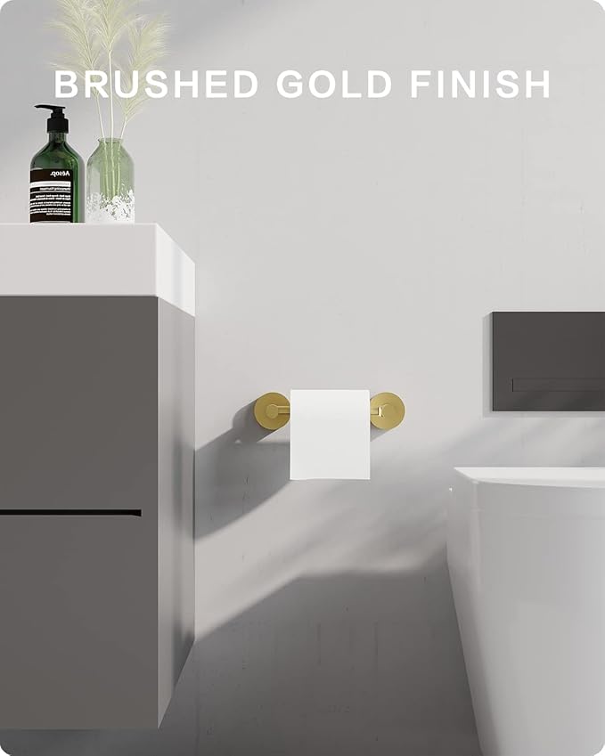 Gold Toilet Paper Holder Bathroom Double Post Pivoting Tissue Roll Holder Stainless Steel and Zinc Alloy Wall Mount Detachable (Gold)