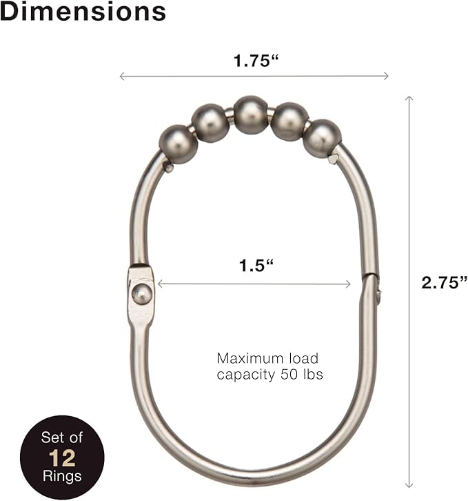 2 Lb. Depot Shower Curtain Ring - Set of 12 Easy Glide Rollers with Oil Rubbed Bronze Finish - Stainless Steel Shower Hooks for Straight and Curved Rods - Decorative and Durable for Any Bathroom