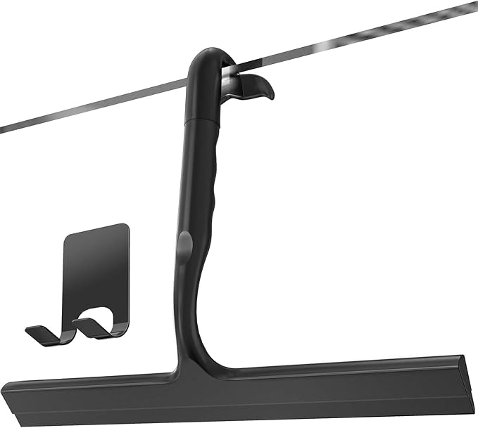 Shower Squeegee for Glass Doors, 2-in-1 Silicone Shower Squeegee with Hook,Hang Anywhere | Streak-Free Bathroom Squeegee | Household Window Mirror Squeegee for Bathroom, Glass, Tile Wall, Car(Black)