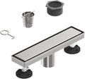 12-Inch Linear Shower Floor Drain, Stainless Steel Bathroom Floor Drains, Rectangular Shower Trench Floor Drain, Hair Strainer, Brushed Nickel