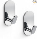 Adhesive Towel Hooks for Bathrooms 2 Pack Polished Chrome Stainless Steel and Zinc Alloy Sticky Wall Hooks for Hanging Heavy Duty Self Adhesive Robe Shower Hanger for Kitchen, Closet, Cabinet, Door