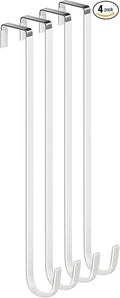 Over The Door Metal Hooks with Plastic Coating 14.2" Fit 0.5" to 1 3/8" Door 4 Pcs Heavy Duty Single Towel Robe Rack Wreath Bathroom Shower Hanger Shoe Organizer Ironing Board Long White