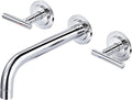 WOWOW Wall Mount Bathroom Faucet:Chrome Wall Faucet High Flow Two Handles Stainless Steels,Long Spout Reach,Widespread Bathroom Sink Faucet with Rough-in Valve 3 Holes Elegant Classic Spout