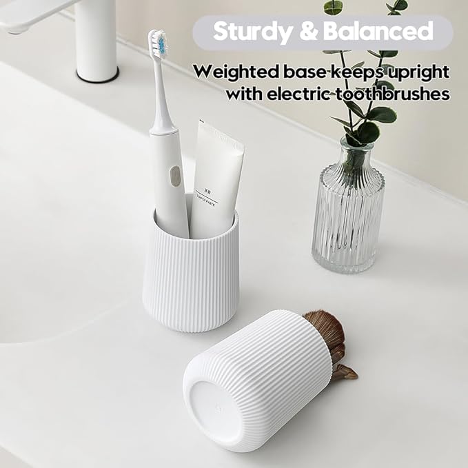 White Striped Toothbrush Holder for Electric Toothbrushes Bathroom Organizer for Toothpaste Kids & Adults
