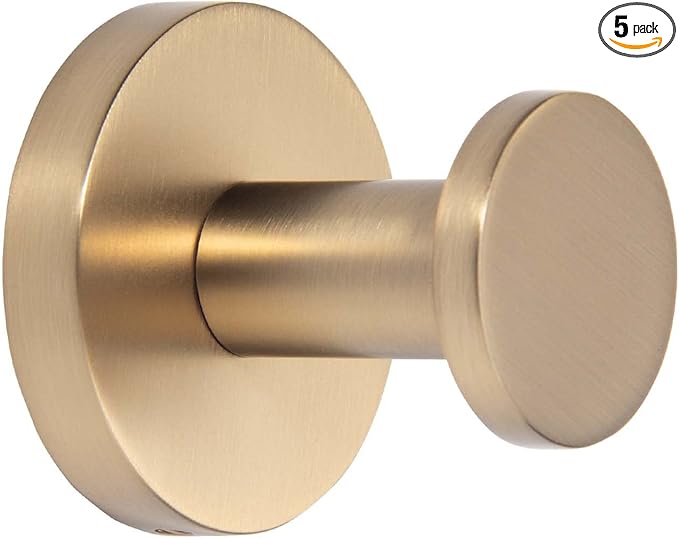 TUNNY 5 Pack Round Towel Hooks-Champagne Gold Modern Coat Hooks Shower Towel Hooks for Bathroom Kitchen Home Storage