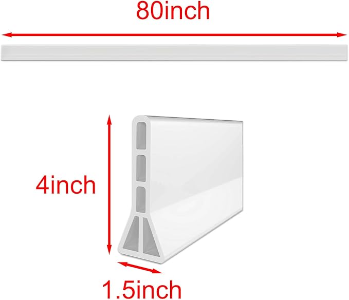 4" Extra High Shower Threshold Water Dam, 80 in Flexible TPE Silicone Shower Splash Guard for Walk-in Shower,Shower Water Barrier for Wet and Dry Separation in Bathroom and Kitchen,White