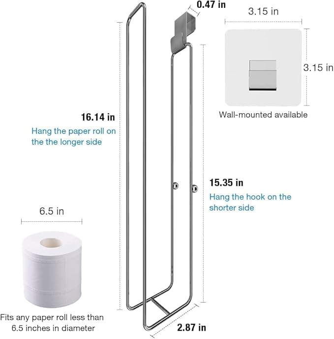 Over The Tank Toilet Paper Holder Bathroom Toilet Tissue Paper Roll Storage Holder Wall Mount Brushed Nickel,Metal Hanging Adhesive Toilet Paper Holder Dispenser Toilet Paper Organizer 1p