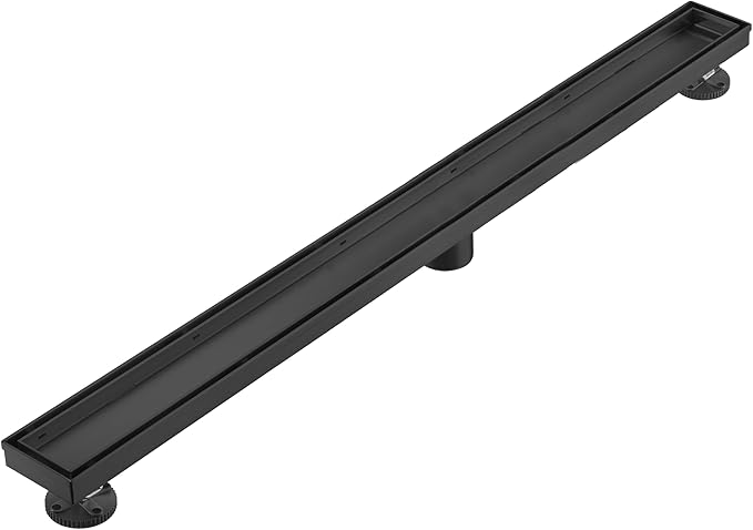 Linear Shower Floor Drain, Black 42 Inch 304 Stainless Steel Bathroom Drains Kit, Rectangular Shower Trench Drain with Reversable Tile-in Pattern Drain Cover & Hair Catcher