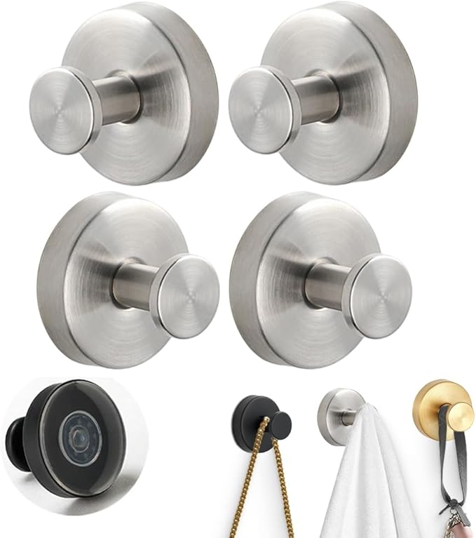 Suction Cup Hooks for Door Wreaths,2026 New No-Drill Hooks for Valentine's Decor,Stainless Steel Waterproof Suction Cup Hook,Holder Towel Hooks for Bathroom Wall,Kitchen,Glass,Tile (Silver, 4 PCS)