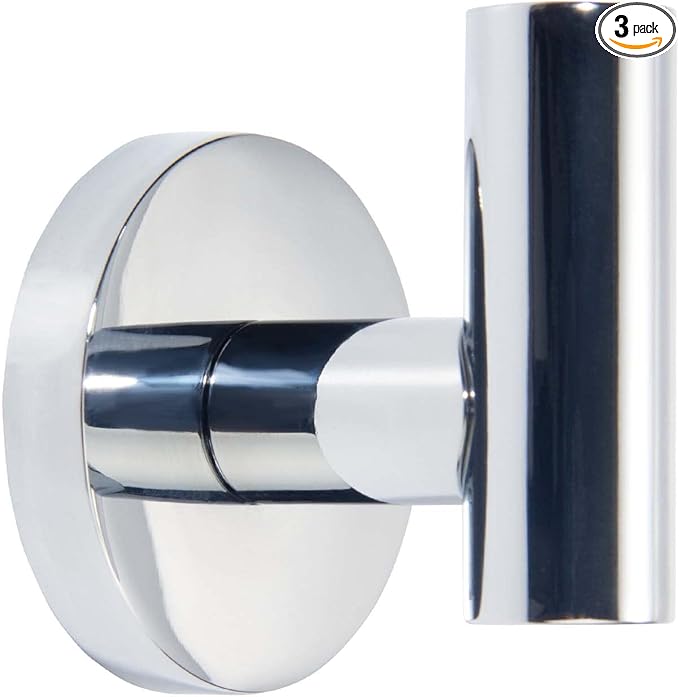 TUNNY 3 Pack Round Bathroom Towel Hooks - Chrome Robe & Coat Hooks for Bathroom & Bedroom