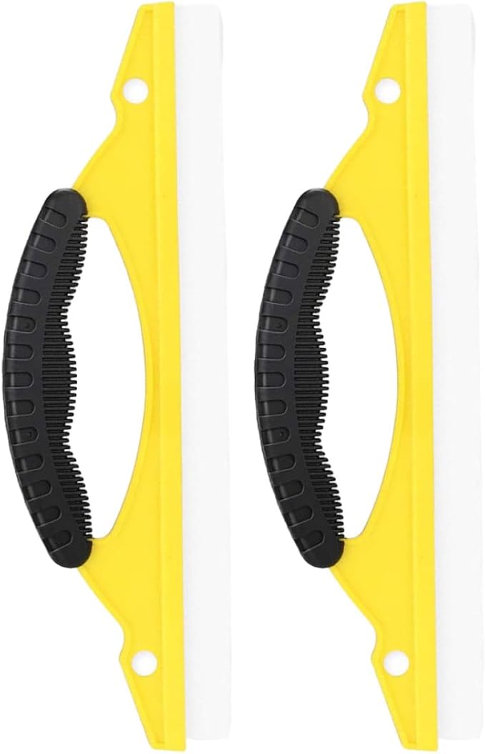 2pcs Yellow Soft Rubber Arc Shower Squeegee for Glass Doors and Car Windows, Flexible Water Scraper for Bathroom and Auto Window Cleaning