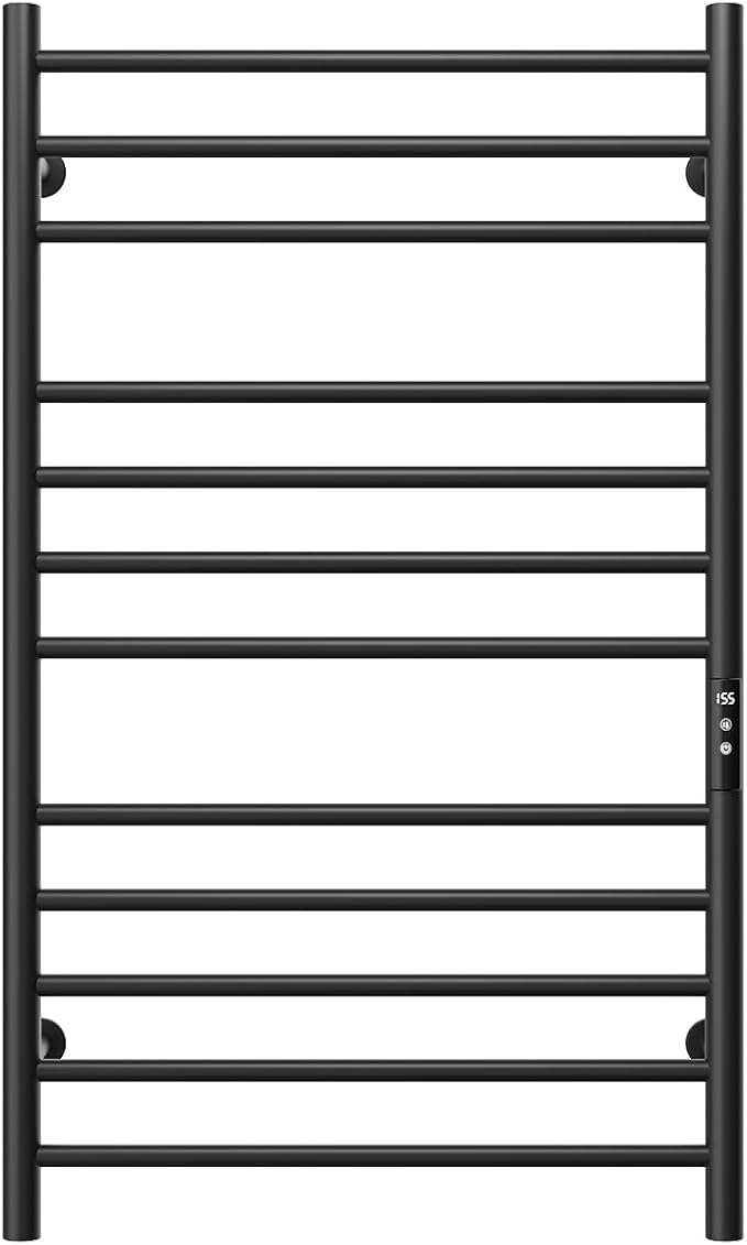 MENATT 12 Bars Heated Towel Warmer Racks Wall Mounted, Electric Heated Towel Rack for Bathroom,Towel Warmer Rack with Built-in Timer,Adjustable Temperature,Matte Black