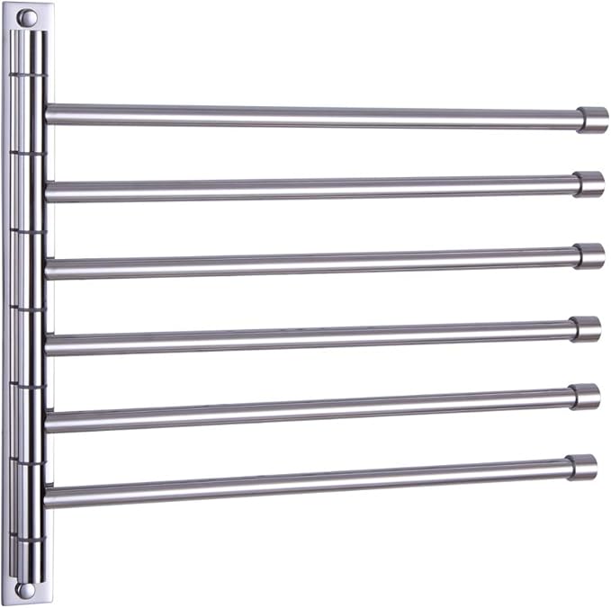 Towel Holder Swing Out Towel Bar Stainless Steel Bathroom Hand Towel Rack 6-Bar Folding Arm Swivel Hanger Wall Mount Polished Finish