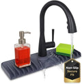 Premium Kitchen Sink Splash Guard - [16" x 5.7"] Silicone Sink Mat with Secure Clip, 10° Slope Silicone Faucet Mat for Kitchen Sink, Splash Guard Behind Faucet, Non-Slip Secure Fit