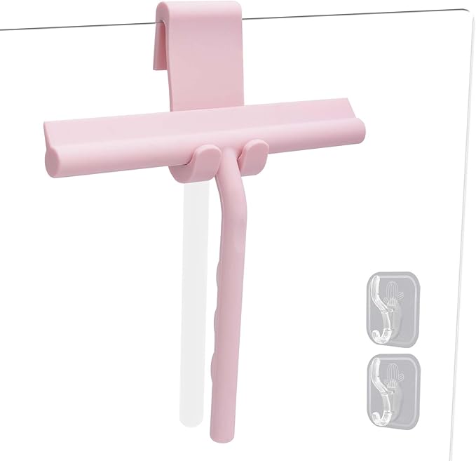 Silicone Shower Squeegee for Glass Doors Window Squeegee for Walls, Sink, Mirror, Bathroom, Car Window Cleaning - Pink