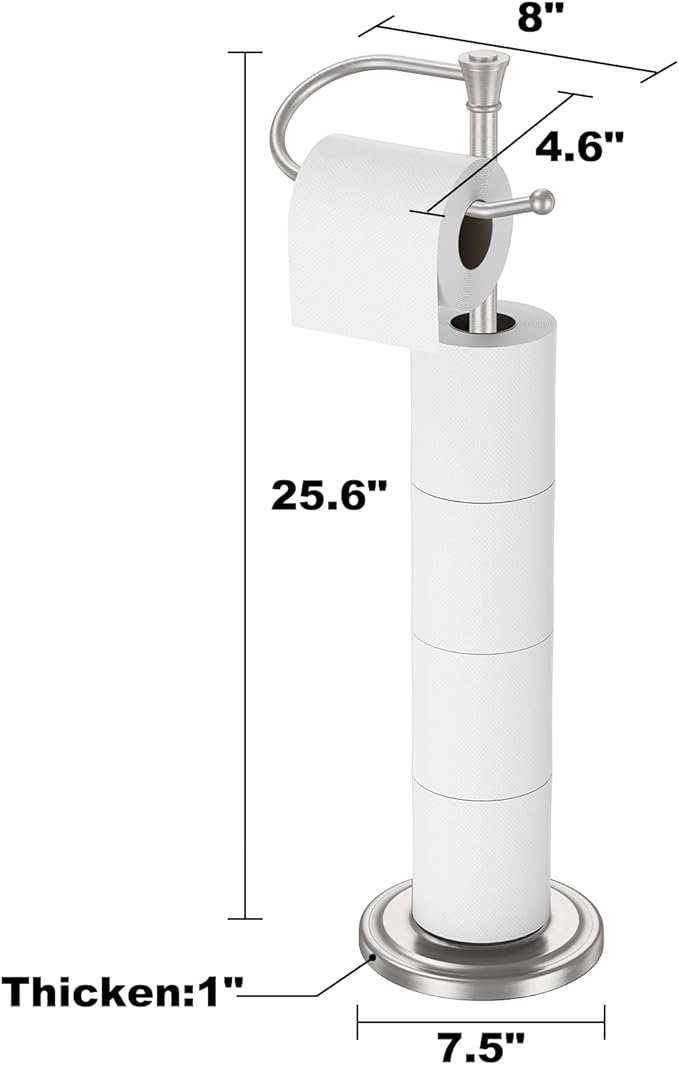 Toilet Paper Holder Free Standing, 25” H Stainless Steel Nickel Toilet Paper Stand, Weighted Base Floor Tissue Roll Holder for Bathroom,Toilet Roll Stand