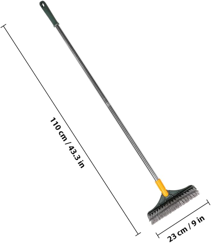 Rotating Double Bristle Floor Cleaning Brush with Long Handle for Bathroom Kitchen Tile Grout and Straight Bristles Scrub Reach Corners Suitable for Shower Walls and Patios