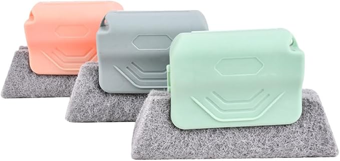 Veemoon 3pcs Household Crevice Cleaning Brush Set for Window Groove and Sliding Door Track, Hard Bristle Handheld Brushes for Grout and Small Space Cleaning, Multi-Color for Home Use