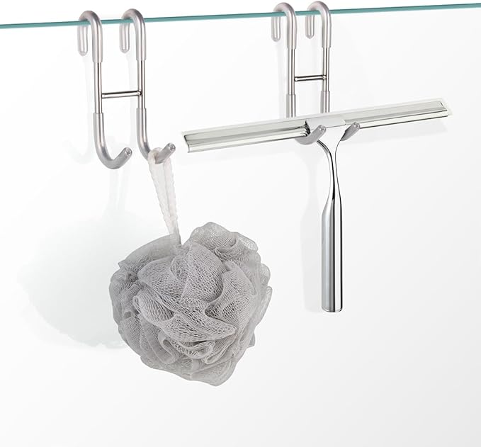 NINETREX Shower Door Hooks,Towel Hooks for Bathrooms Frameless Glass Door,Heavy Duty SUS 304 Stainless Steel Hook for Towels,Squeegee,Loofah,Shaver,Robe,2 Pack,Silver