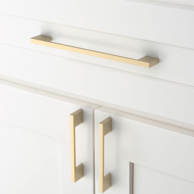 Amerdeco 10 Pack Brushed Brass Cabinet Pulls 10 Inch(256MM) Hole Centers Kitchen Cabinet Handles Cabinet Hardware Kitchen Handles for Cabinets Cupboard ZH0060