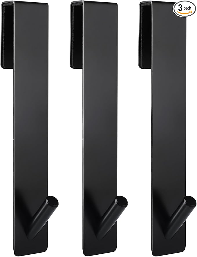 Simtive Extended Shower Door Hooks (7-Inch), Over Door Hooks for Bathroom Frameless Glass Shower Door, Towel Hooks, 3-Pack, Black