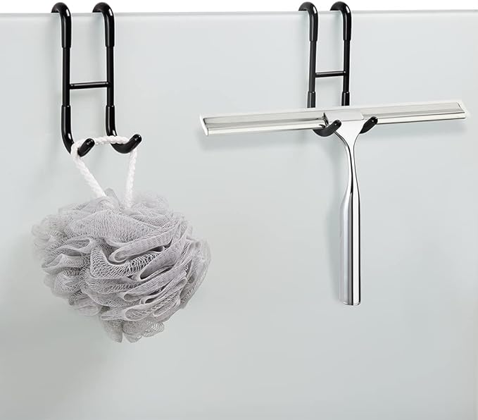 NINETREX Shower Door Hooks,Over Glass Door Hooks for Bathrooms Frameless Glass,Heavy Duty SUS 304 Stainless Steel Hook for Towels,Squeegee,Loofah,Shaver,Robe,4 Pack,Black