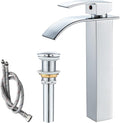 VOTON Vessel Sink Faucet Chrome Modern Tall Waterfall Bathroom Sink Faucet with Pop-Up Drain Single Handle Bathroom Faucet 1 Hole Bowl Lavatory Vanity Faucet, Rv Sink Camper Farmhouse Bathroom Faucet
