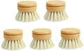 Brush Eco-Friendly Dish Brush Replacement Heads - 5 Pieces Natural Sisal Hemp and Beech Wood Scrubbing Brushes