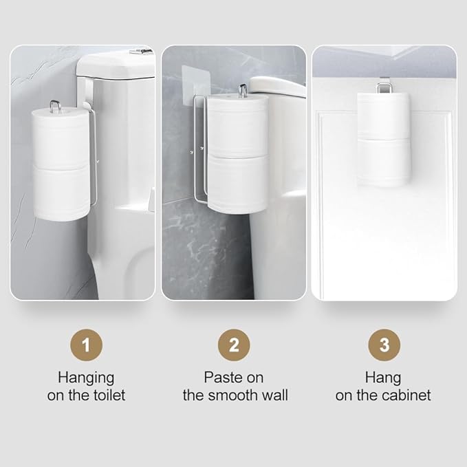 Bathroom Toilet Paper Roll Holder for 2 Roll Tissue, Brushed Nickel,Over The Tank Toilet Paper Holder,Self Adhesive Wall Mount,Stainless Steel Toilet Paper Holder Storage 2pcs