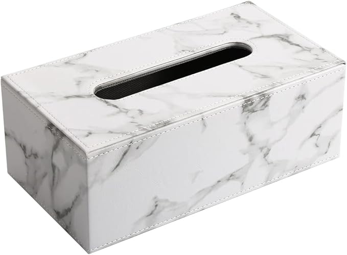 KINGFOM Rectangular PU Leather Tissue Box Cover - Facial Tissue Paper Napkin Holder for Bathroom, Home, Office, Car Automotive Decoration with Magnetic Bottom(Gray Marble)