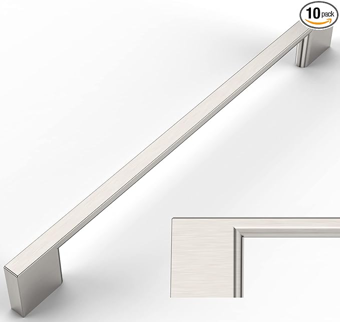 Amerdeco 10 Pack Brushed Satin Nickel Cabinet Pulls 7.5 Inch(192MM) Hole Centers Kitchen Cabinet Handles Cabinet Hardware Kitchen Handles for Cabinets Cupboard Handles Drawer Pulls ZH0060