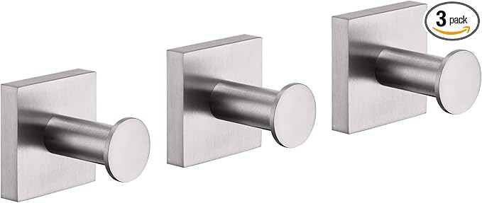 KOKOSIRI Bathrobe Hooks for Bathrooms Wall Mount Brushed Nickel Hand Towel Hook Holder for Shower Bathroom Hardware Stainless Steel 3 Pack, B1016BR-P3