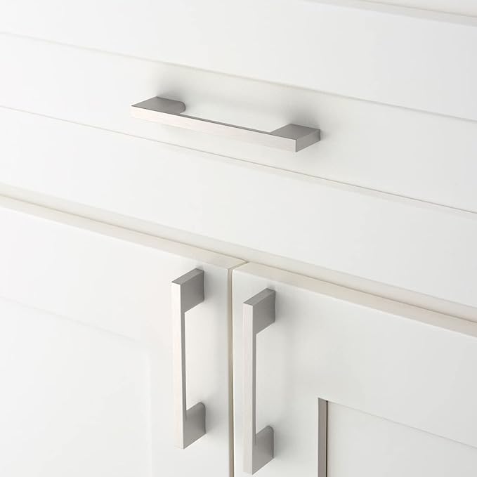 Amerdeco 10 Pack Brushed Satin Nickel Cabinet Pulls 3-3/4 Inch(96MM) Hole Centers Kitchen Cabinet Handles Cabinet Hardware Kitchen Handles for Cabinets Cupboard Handles Drawer Pulls ZH0060